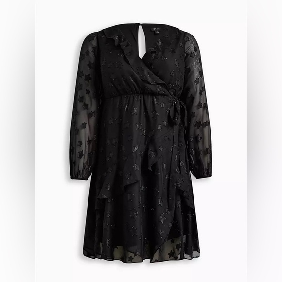 Torrid Mini Clip Star Surplice Ruffle Mini Dress Long Sleeve Ruffle Plus Size - Picture 5 of 14